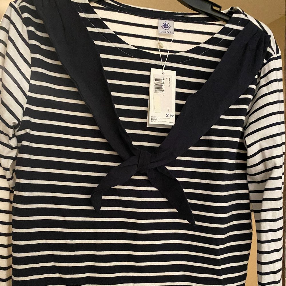 NWT Petit Bateau Breton Shirt, Small, Navy Stripes